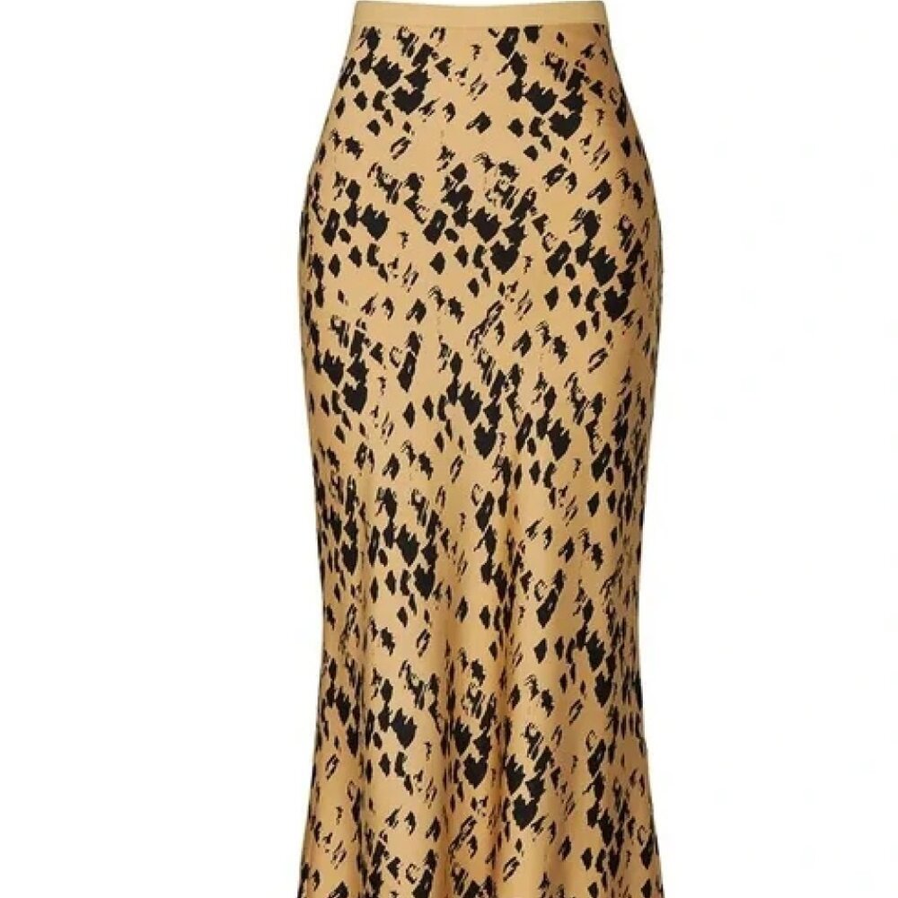 Anine Bing Bar Silk Midi Skirt Leopard Print, size S